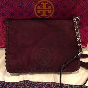 Tory Burch Marion Suede Crossbody Maroon